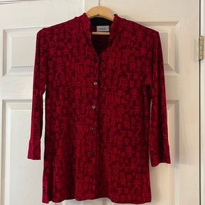 Chico’s Travelers red button down top with 3/4 sleeves